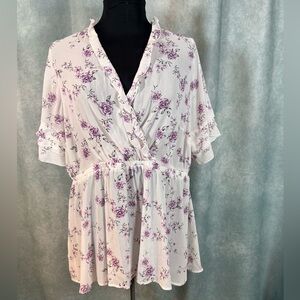 Torrid white and floral print chiffon empire waist blouse size 3